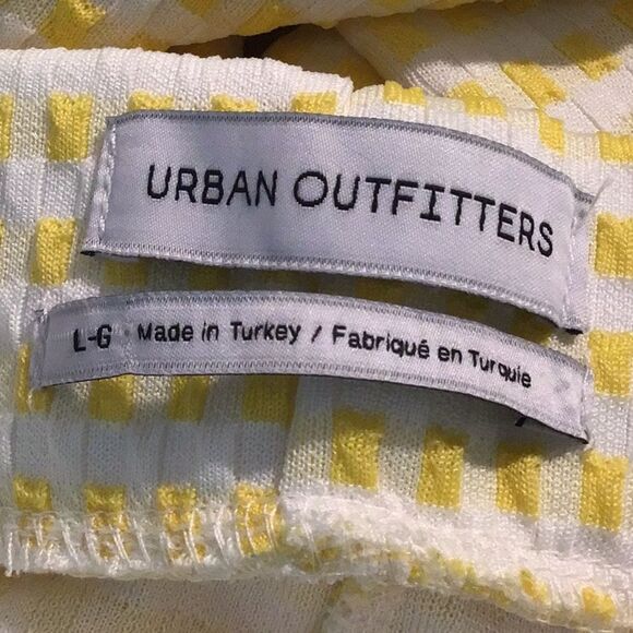 Urban Outfitters Yellow White Texture Checked Pattern Flare Leg Retro Pants - Picture 12 of 13